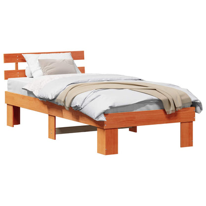 Bed Frame with Headboard Wax Brown 90 x 190 cm Solid Pine Wood