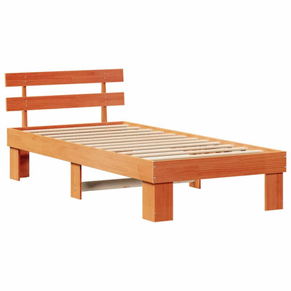 Bed Frame with Headboard Wax Brown 90 x 190 cm Solid Pine Wood