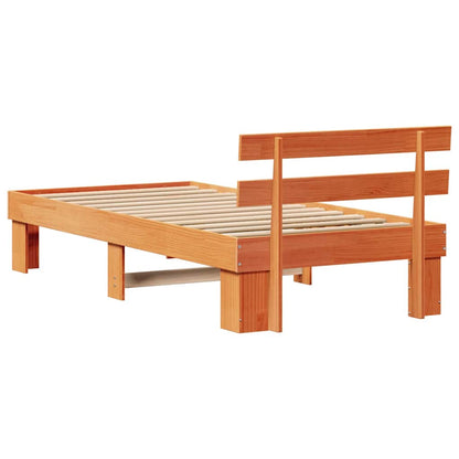 Bed Frame with Headboard Wax Brown 90 x 190 cm Solid Pine Wood