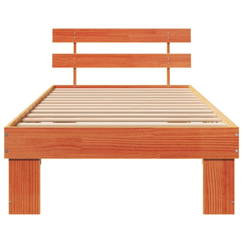 Bed Frame with Headboard Wax Brown 90 x 190 cm Solid Pine Wood