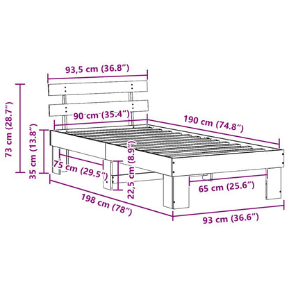 Bed Frame with Headboard Wax Brown 90 x 190 cm Solid Pine Wood