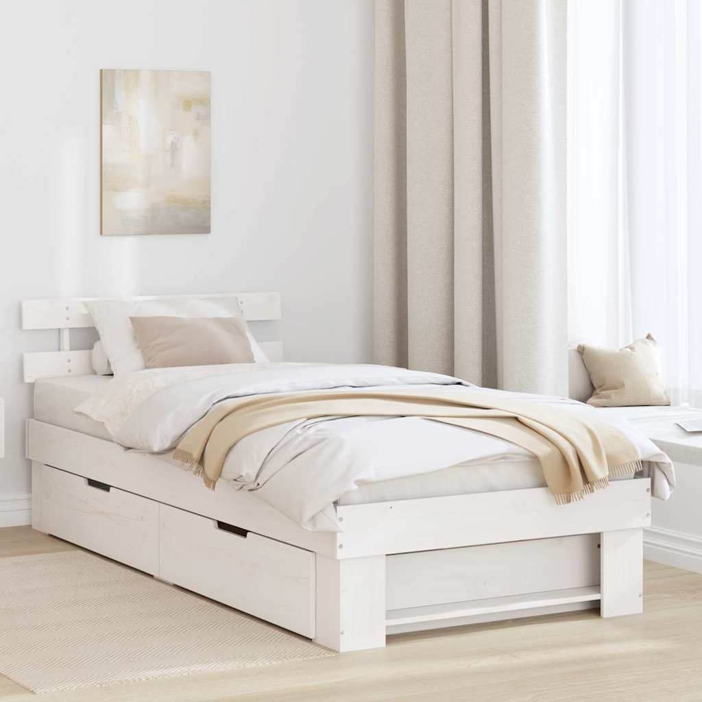 Bed Frame with Headboard White 100 x 200 cm Solid Pine Wood