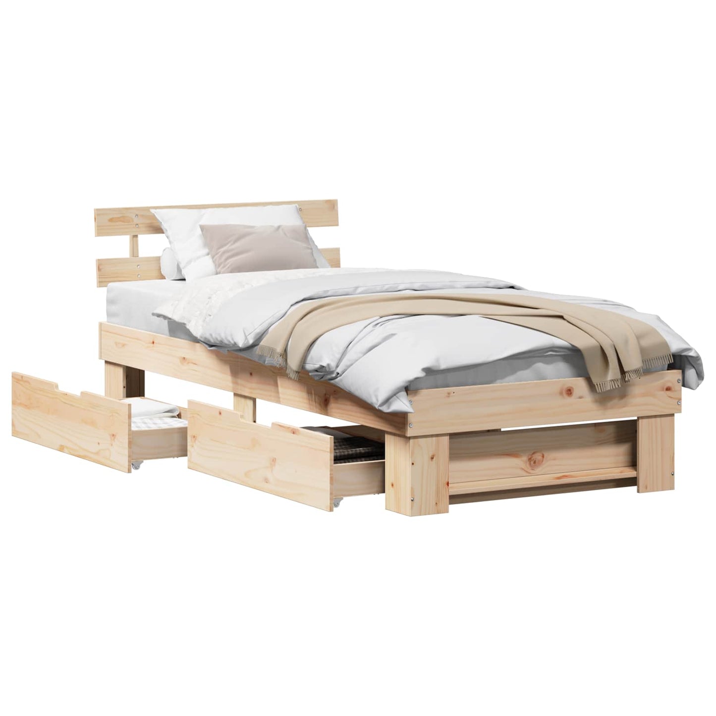 Bed Frame with Headboard Natural 90 x 200 cm Solid Pine Wood