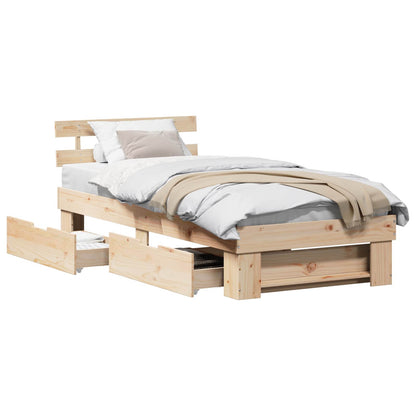 Bed Frame with Headboard Natural 90 x 200 cm Solid Pine Wood
