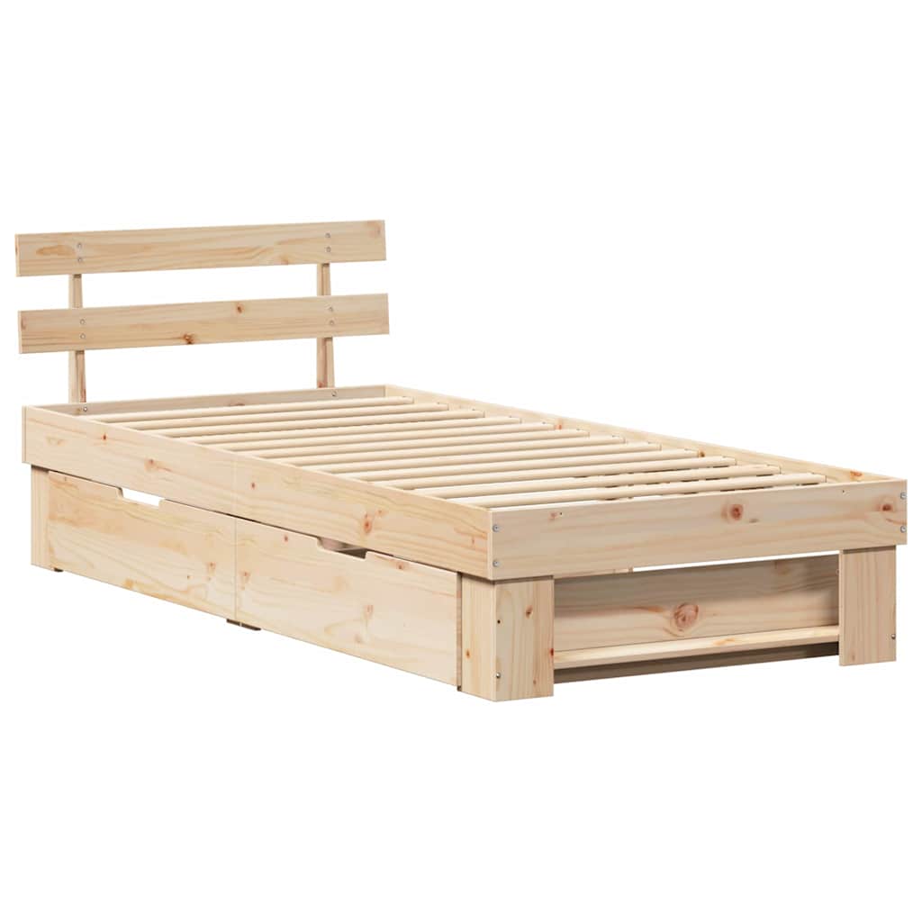 Bed Frame with Headboard Natural 90 x 200 cm Solid Pine Wood