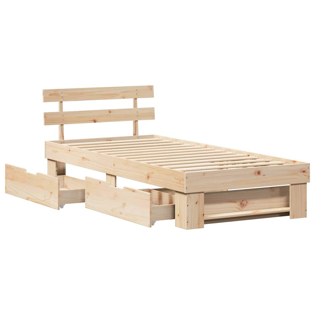 Bed Frame with Headboard Natural 90 x 190 cm Solid Pine Wood