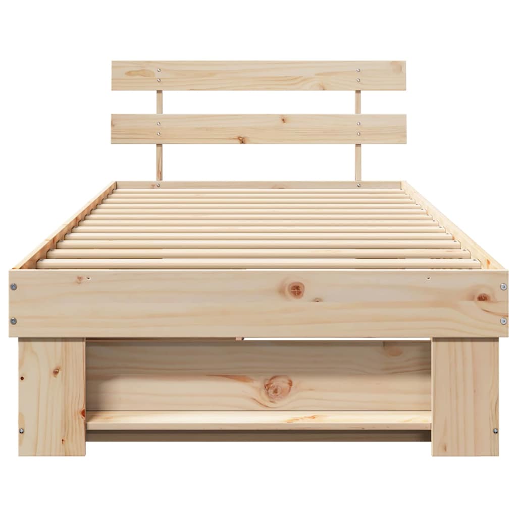 Bed Frame with Headboard Natural 90 x 190 cm Solid Pine Wood