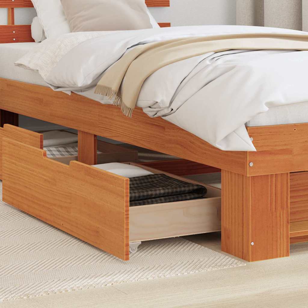Bed Frame with Headboard Wax Brown 90 x 190 cm Solid Pine Wood