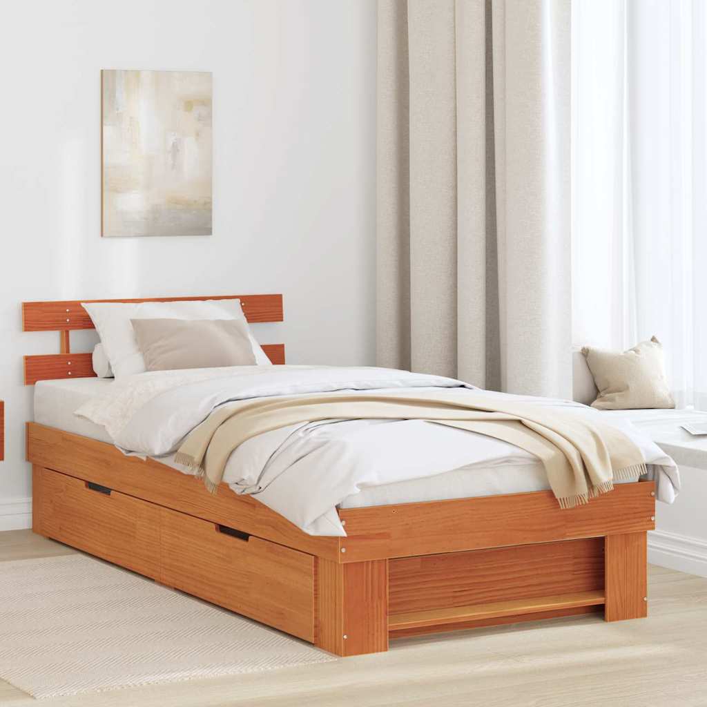 Bed Frame with Headboard Wax Brown 90 x 190 cm Solid Pine Wood