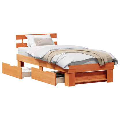 Bed Frame with Headboard Wax Brown 90 x 190 cm Solid Pine Wood