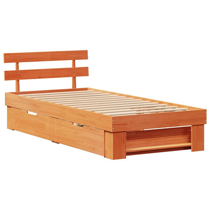 Bed Frame with Headboard Wax Brown 90 x 190 cm Solid Pine Wood