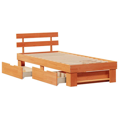 Bed Frame with Headboard Wax Brown 90 x 190 cm Solid Pine Wood