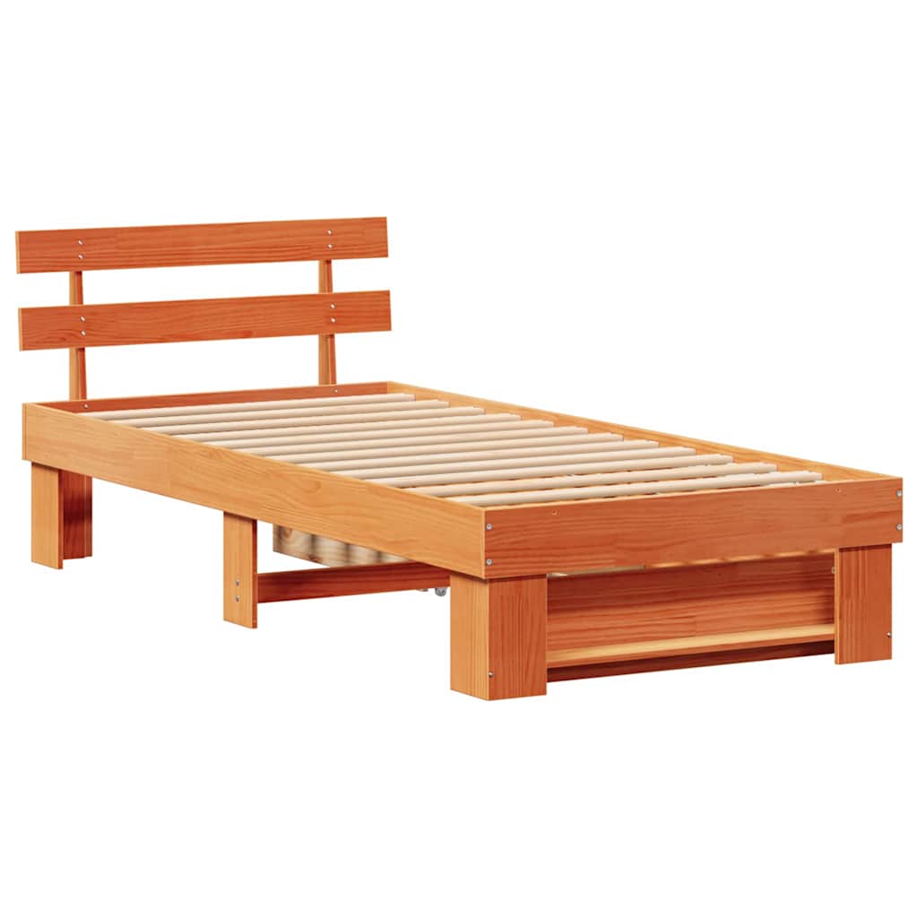 Bed Frame with Headboard Wax Brown 90 x 190 cm Solid Pine Wood