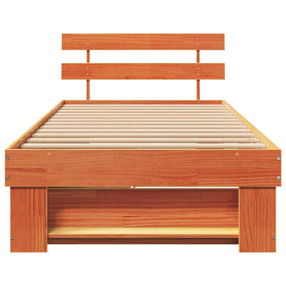 Bed Frame with Headboard Wax Brown 90 x 190 cm Solid Pine Wood