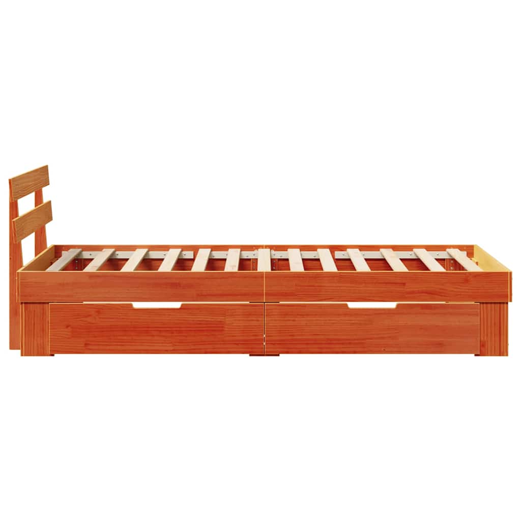Bed Frame with Headboard Wax Brown 90 x 190 cm Solid Pine Wood