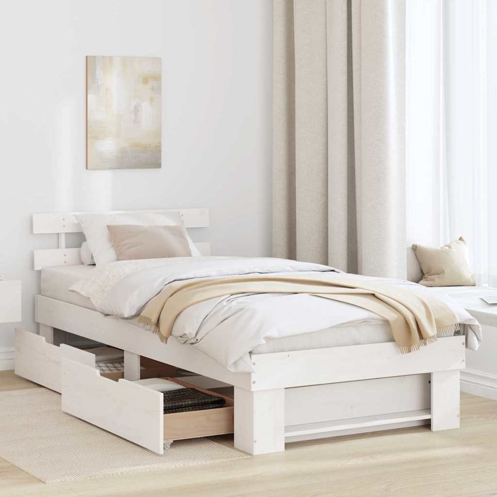 Bed Frame with Headboard White 75 x 190 cm Solid Pine Wood