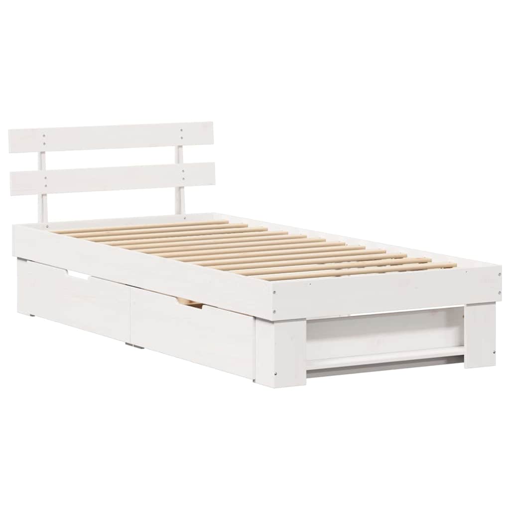 Bed Frame with Headboard White 75 x 190 cm Solid Pine Wood