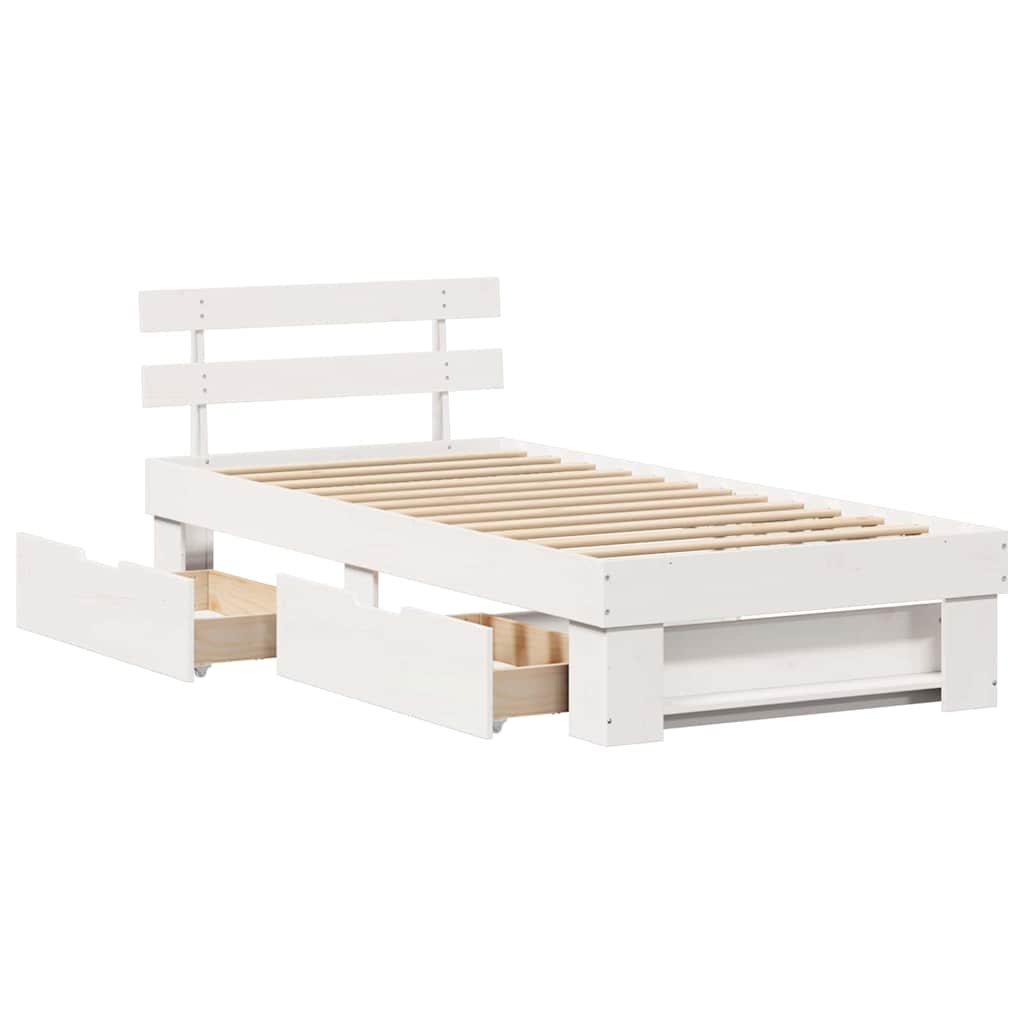 Bed Frame with Headboard White 75 x 190 cm Solid Pine Wood