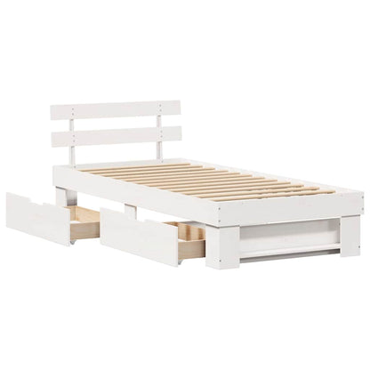 Bed Frame with Headboard White 75 x 190 cm Solid Pine Wood