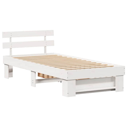 Bed Frame with Headboard White 75 x 190 cm Solid Pine Wood