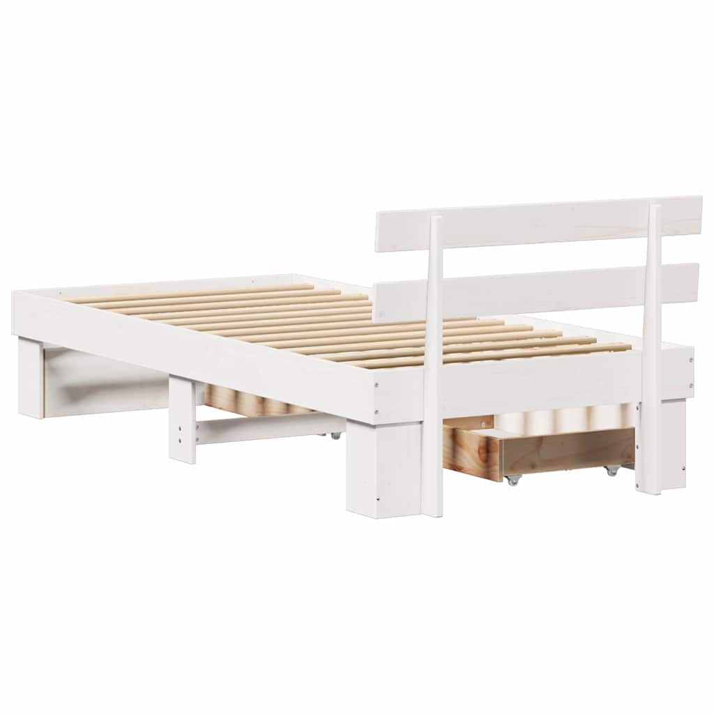 Bed Frame with Headboard White 75 x 190 cm Solid Pine Wood