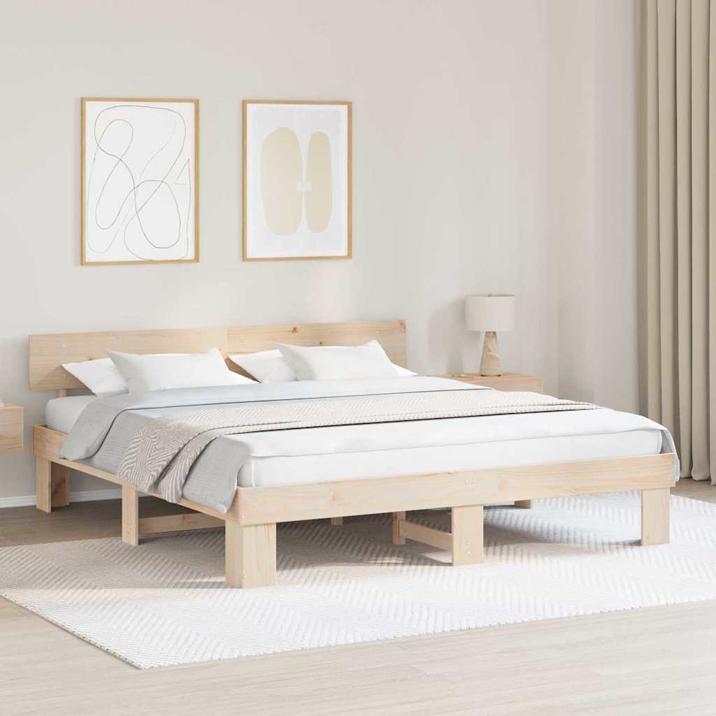 Bed Frame with Headboard Natural 180 x 200 cm Solid Pine Wood