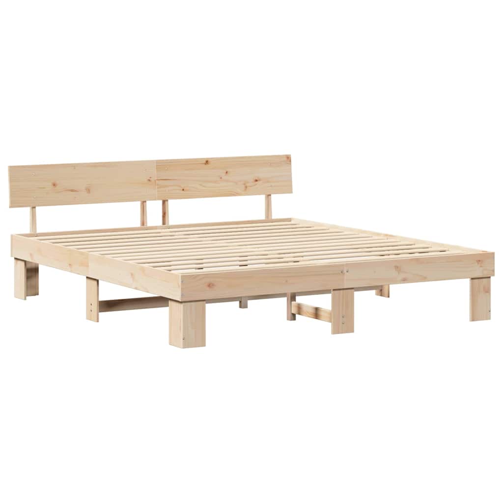 Bed Frame with Headboard Natural 180 x 200 cm Solid Pine Wood