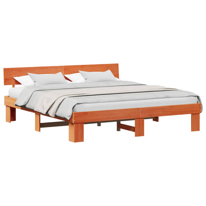 Bed Frame with Headboard Wax Brown 180 x 200 cm Solid Pine Wood