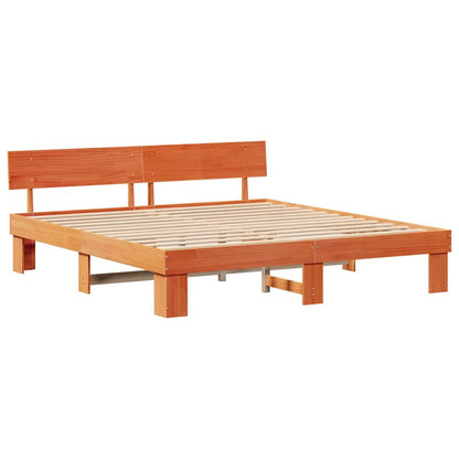 Bed Frame with Headboard Wax Brown 180 x 200 cm Solid Pine Wood