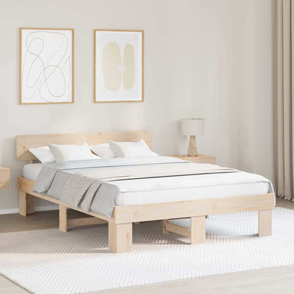 Bed Frame with Headboard Natural 160 x 200 cm Solid Pine Wood