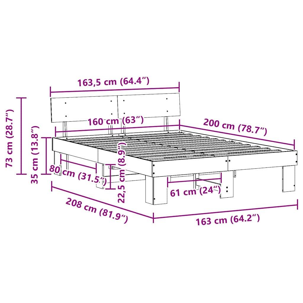 Bed Frame with Headboard Natural 160 x 200 cm Solid Pine Wood