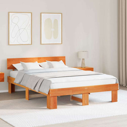 Bed Frame with Headboard Wax Brown 160 x 200 cm Solid Pine Wood