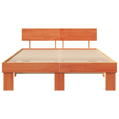 Bed Frame with Headboard Wax Brown 160 x 200 cm Solid Pine Wood