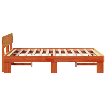 Bed Frame with Headboard Wax Brown 160 x 200 cm Solid Pine Wood