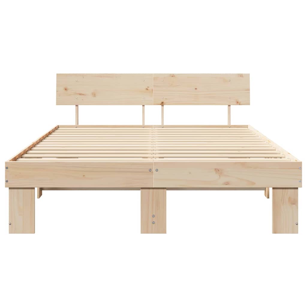 Bed Frame with Headboard Natural 150 x 200 cm Solid Pine Wood