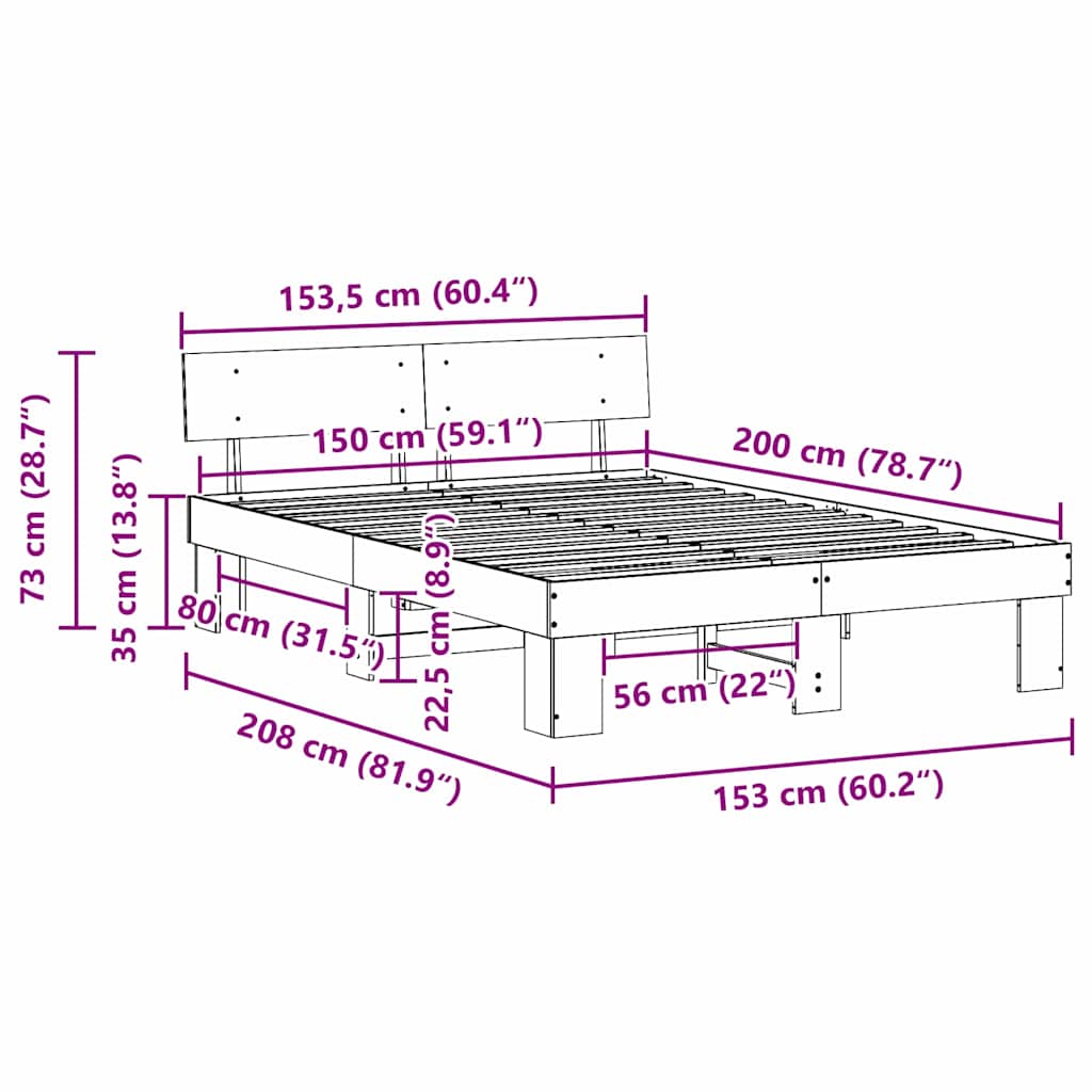 Bed Frame with Headboard Natural 150 x 200 cm Solid Pine Wood