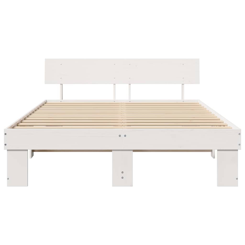 Bed Frame with Headboard White 150 x 200 cm Solid Pine Wood