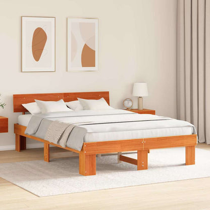 Bed Frame with Headboard Wax Brown 150 x 200 cm Solid Pine Wood