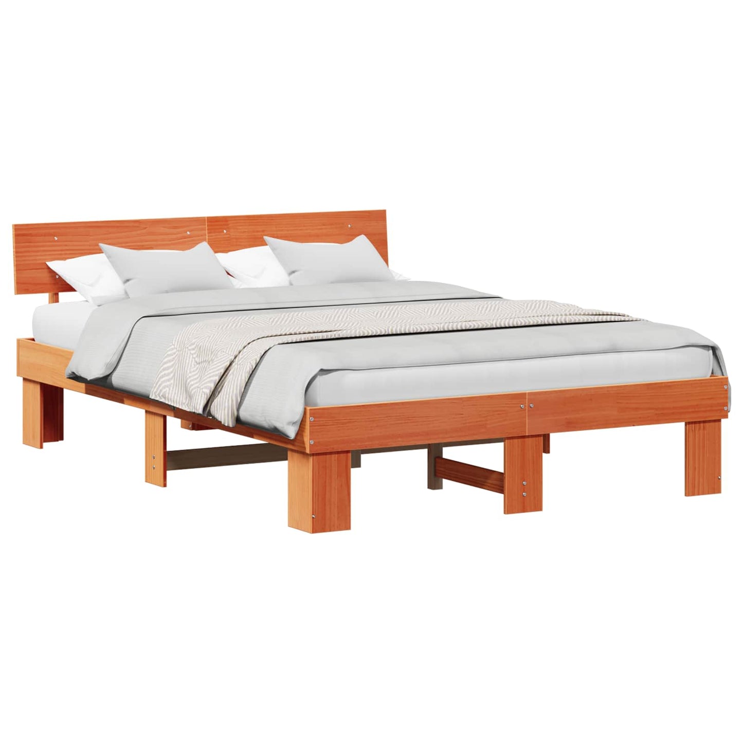 Bed Frame with Headboard Wax Brown 150 x 200 cm Solid Pine Wood