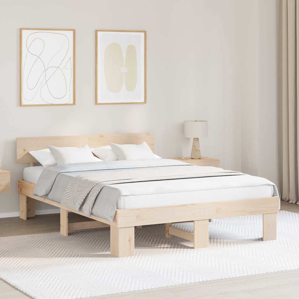Bed Frame with Headboard Natural 140 x 200 cm Solid Pine Wood