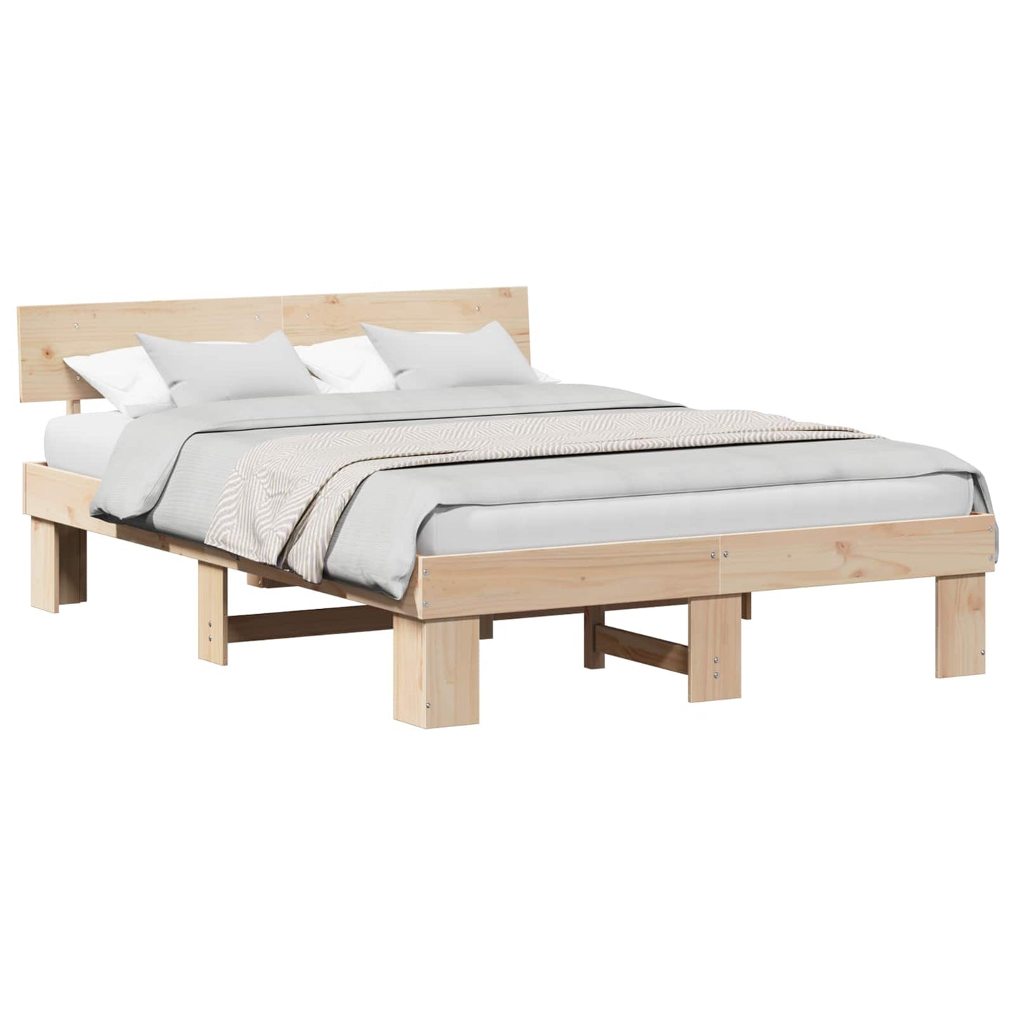 Bed Frame with Headboard Natural 140 x 200 cm Solid Pine Wood