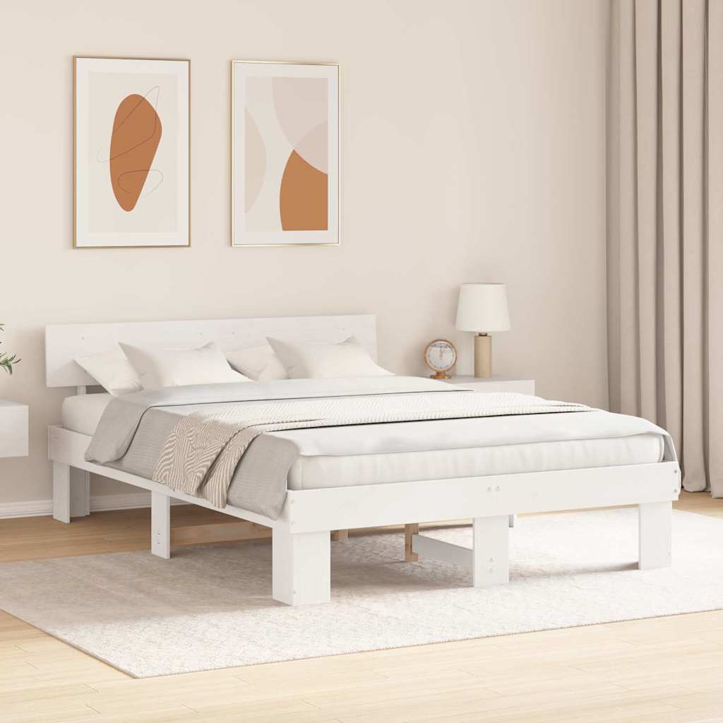 Bed Frame with Headboard White 140 x 200 cm Solid Pine Wood