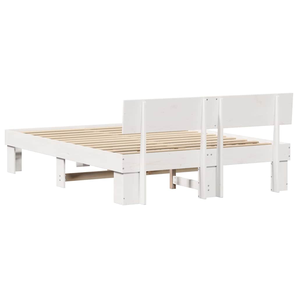 Bed Frame with Headboard White 140 x 200 cm Solid Pine Wood