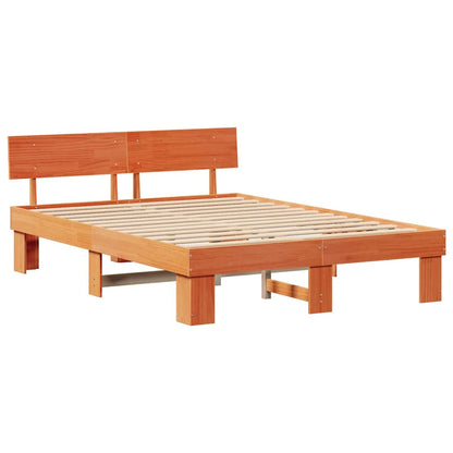 Bed Frame with Headboard Wax Brown 140 x 200 cm Solid Pine Wood