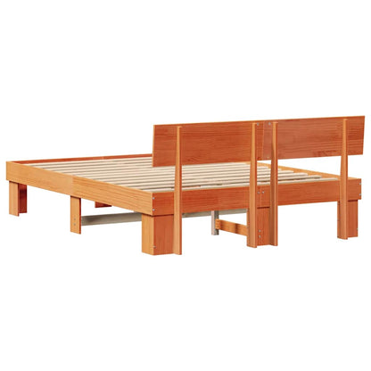 Bed Frame with Headboard Wax Brown 140 x 200 cm Solid Pine Wood