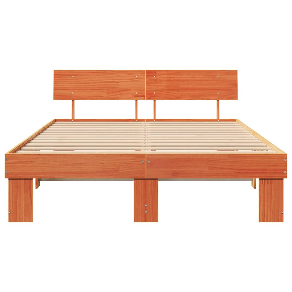 Bed Frame with Headboard Wax Brown 140 x 200 cm Solid Pine Wood