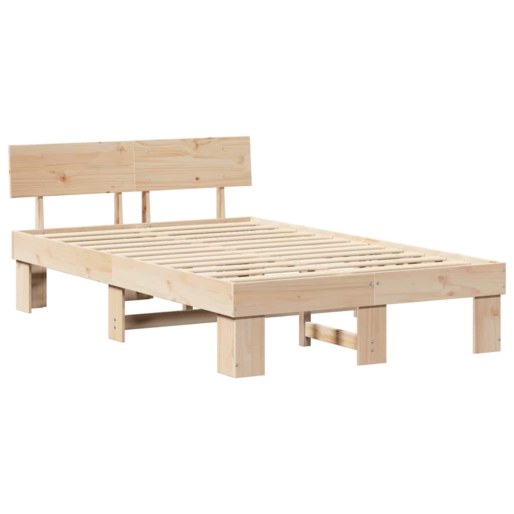 Bed Frame with Headboard Natural 120 x 200 cm Solid Pine Wood
