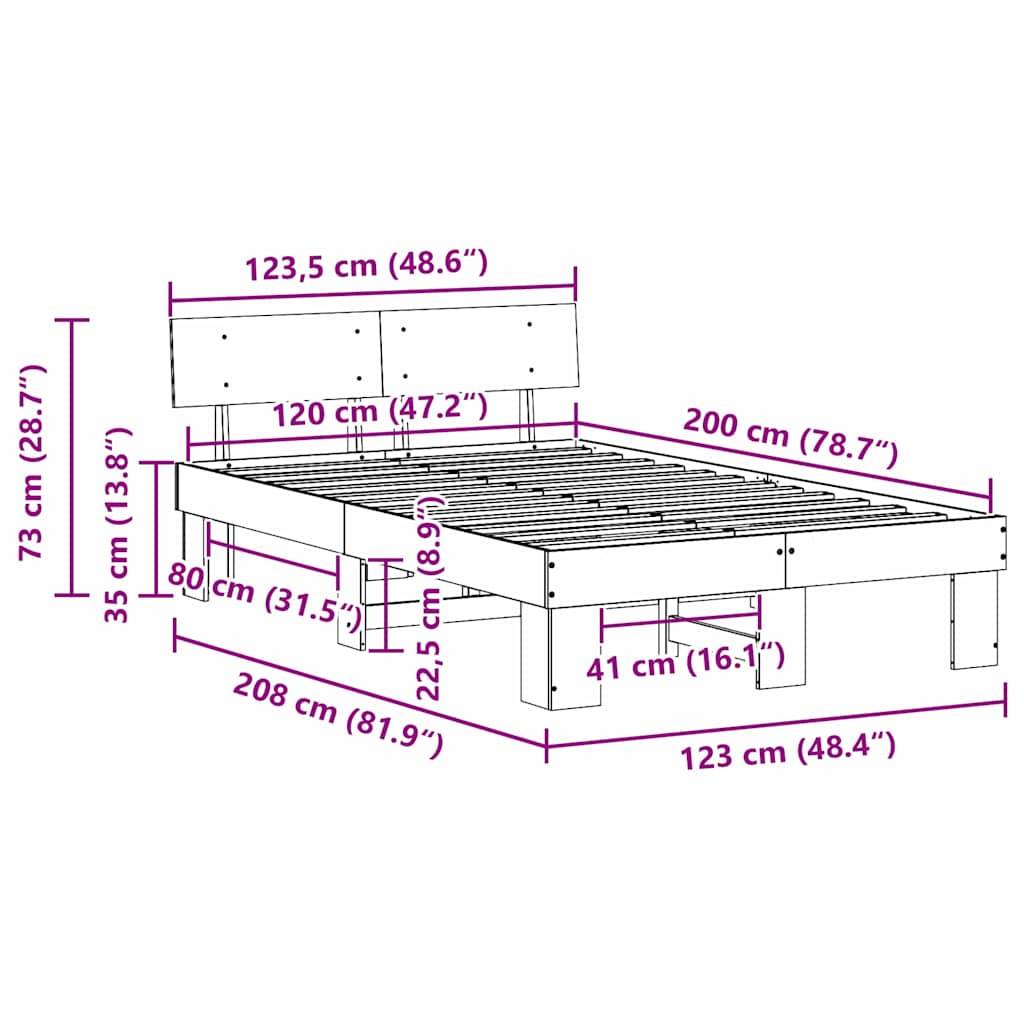 Bed Frame with Headboard Natural 120 x 200 cm Solid Pine Wood