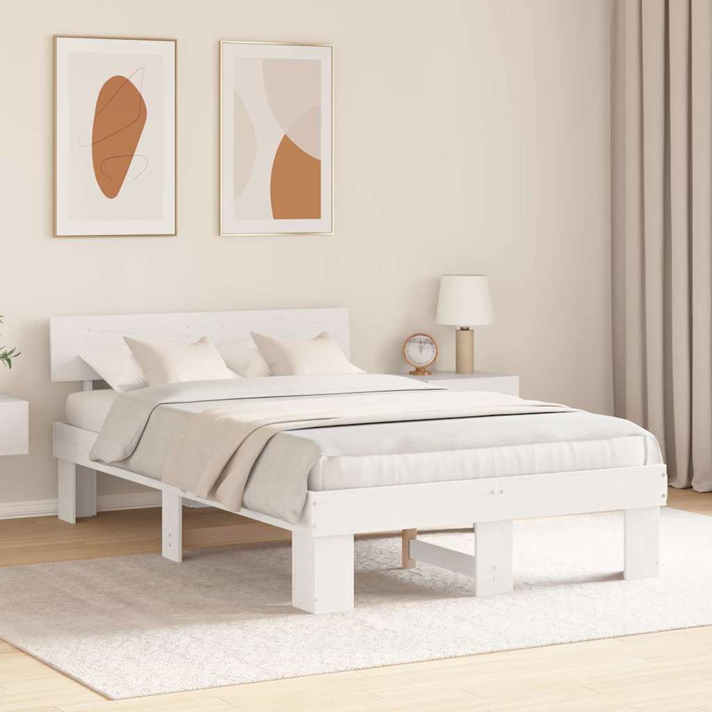 Bed Frame with Headboard White 120 x 200 cm Solid Pine Wood