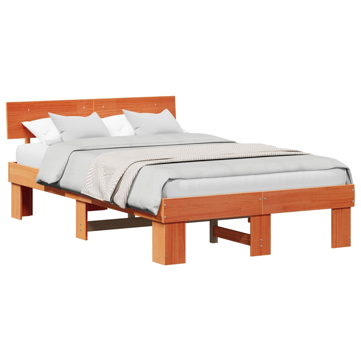 Bed Frame with Headboard Wax Brown 120 x 200 cm Solid Pine Wood